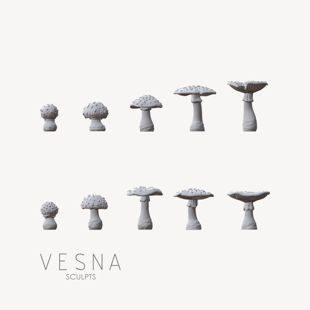 Fly Agaric Mushrooms: ABS-Like Resin Miniatures by Vesna Basing Bits